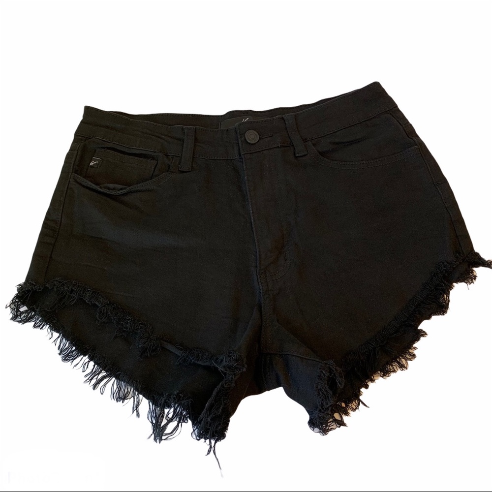KanCan Estilo black 9 28 fringe denim shorts high waisted distressed jean